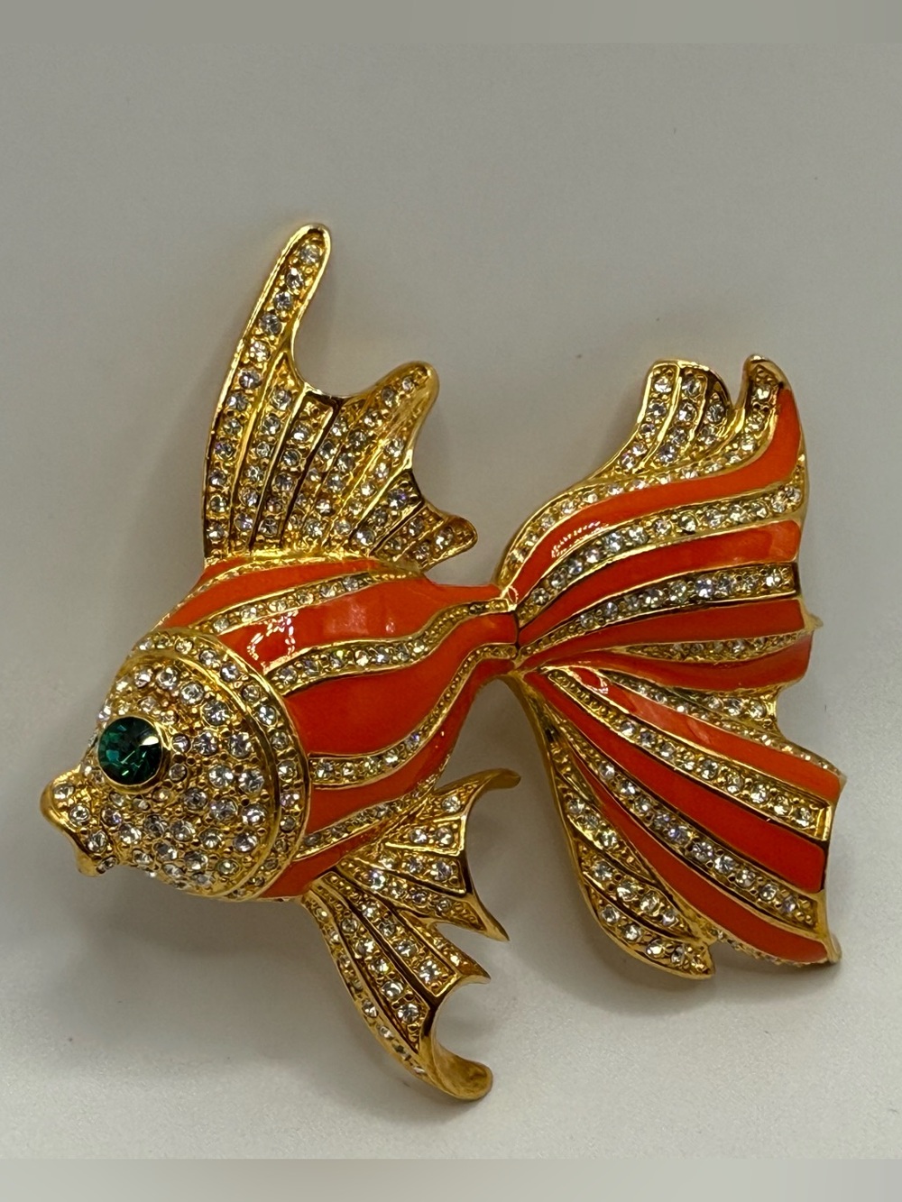 RARE CAMROSE KROSS JBK Jacqueline Kennedy Large Orange Enamel Goldfish Brooch